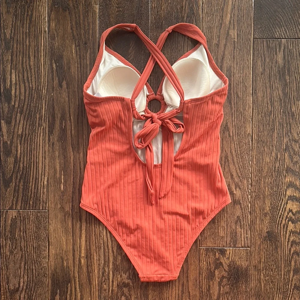 Kona Sol Ribbed One Piece Swimsuit in Coral - Picture 2 of 4